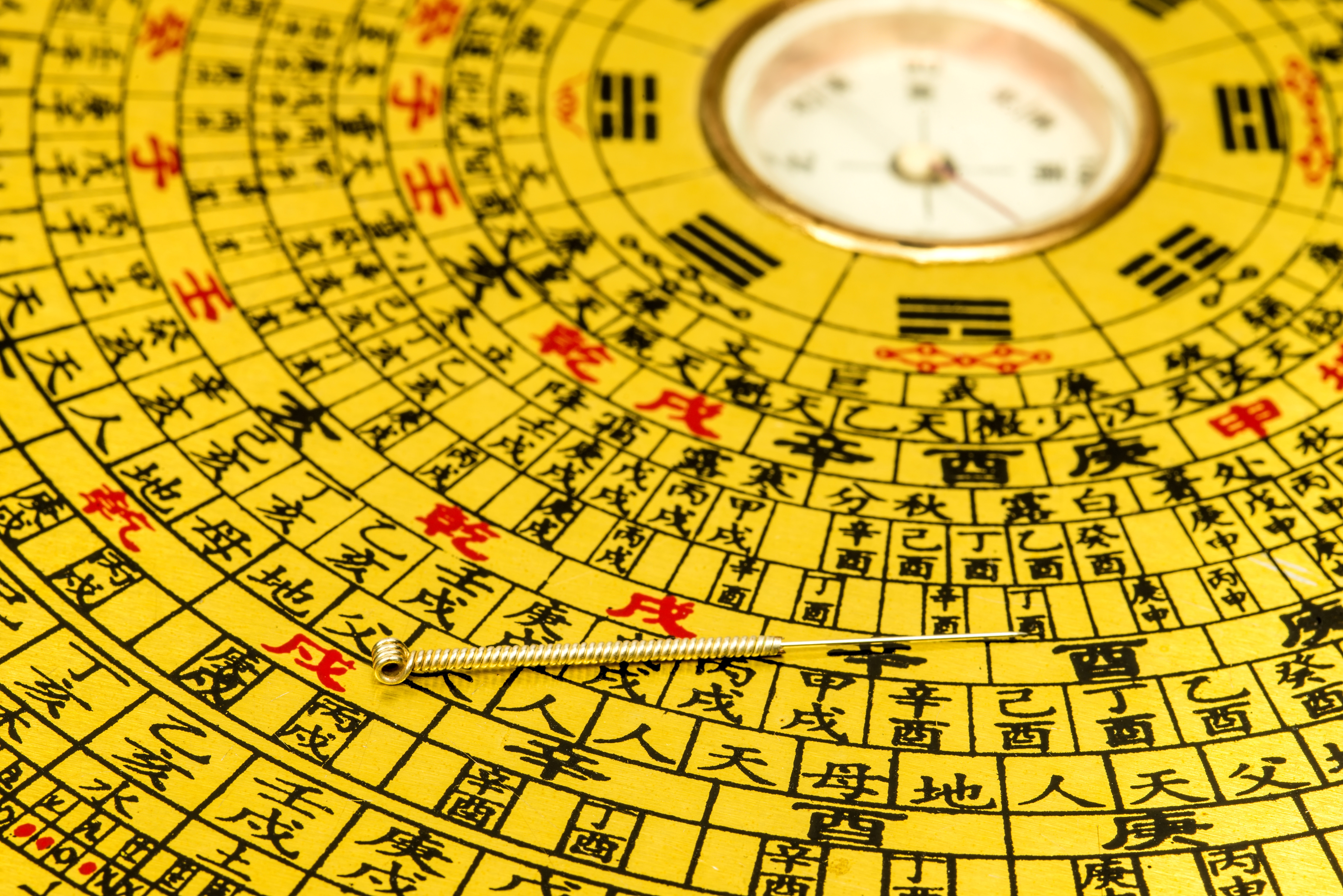 Acupuncture needle on chinese feng shui compass