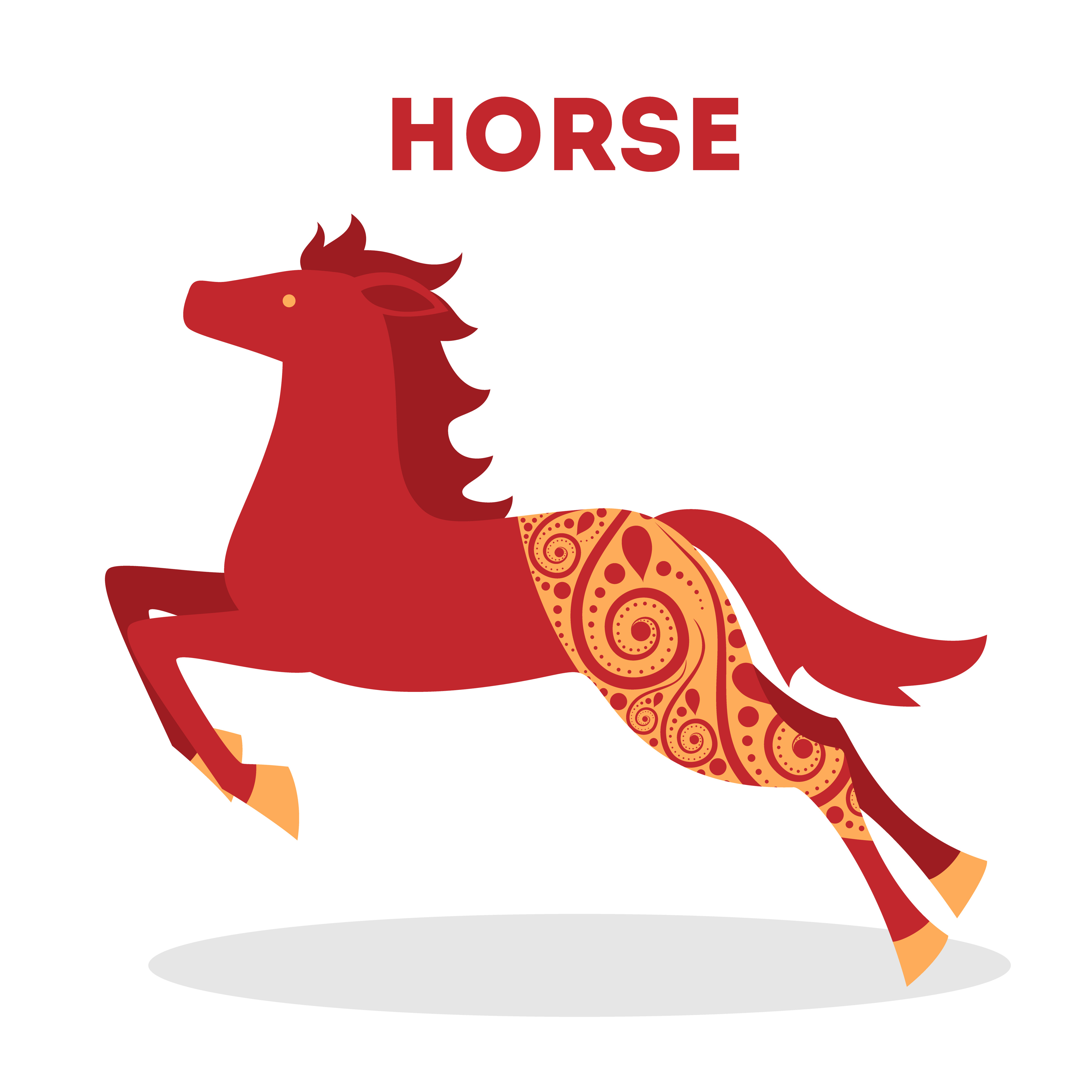 Vector illustration of traditional chinese zodiac animal. Horse silhouette with pettern. Isolated vector illustration.