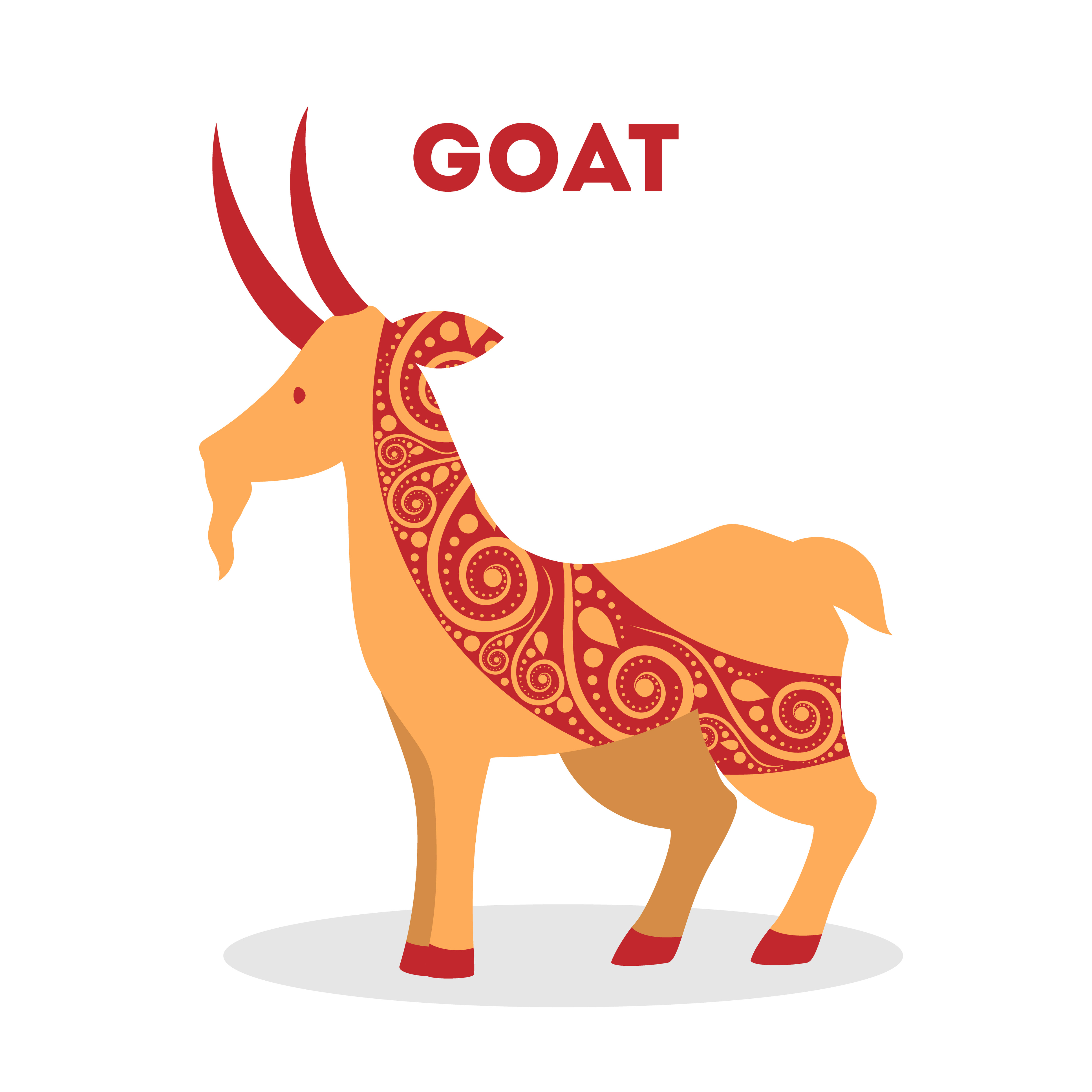Vector illustration of traditional chinese zodiac animal. Goat silhouette with pettern. Isolated vector illustration.