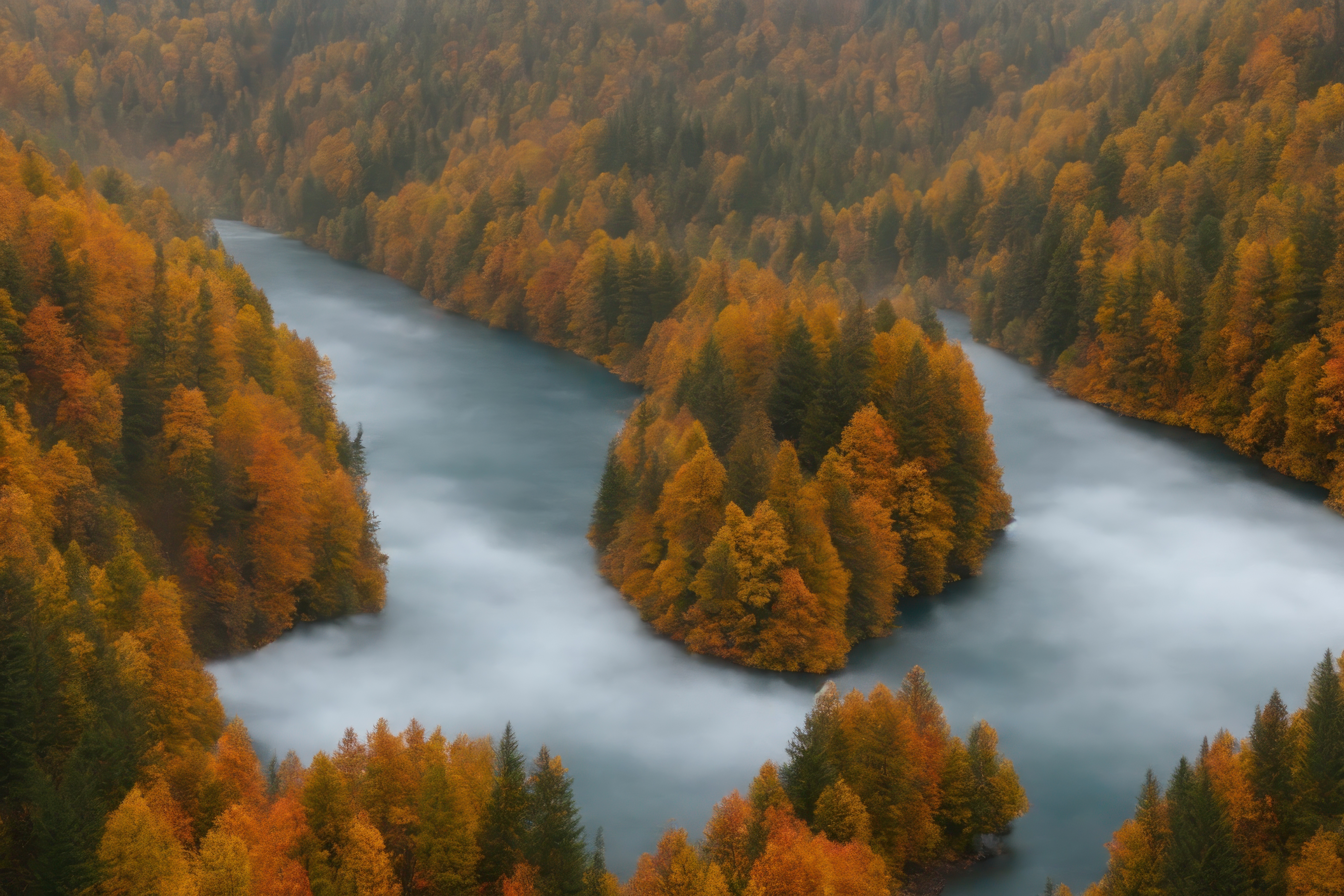 Autumn Harvest in the Polar Mountains: A Night of Rivers, Hills, Clouds, and Foliage
