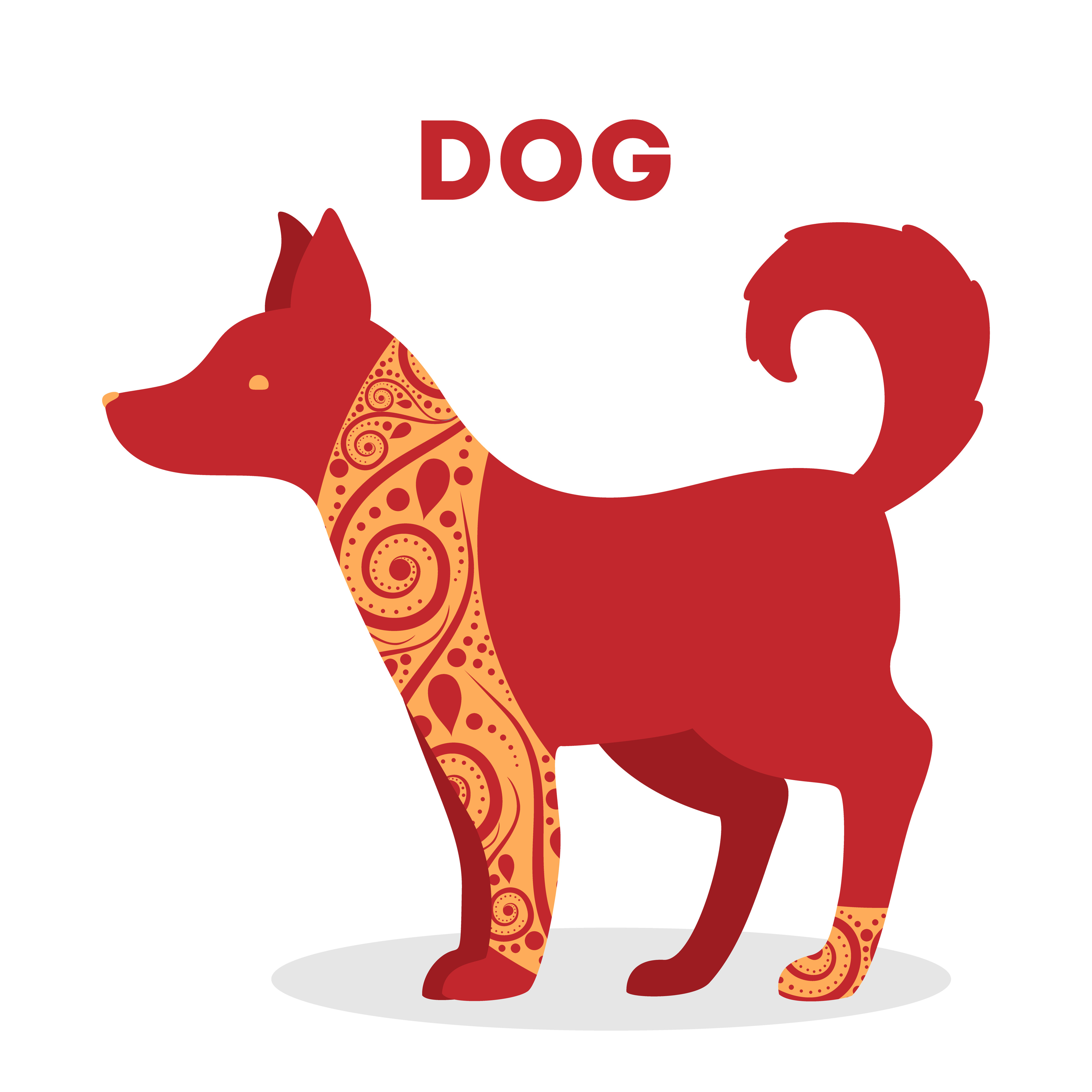 Vector illustration of traditional chinese zodiac animal. Dog silhouette with pettern. Isolated vector illustration.